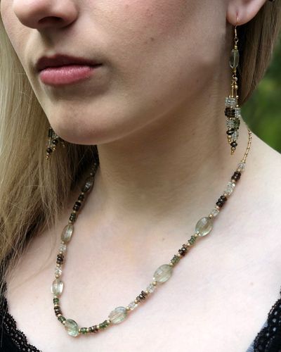 Prasiolite Necklace with Apatite, Smoky Quartz, and 14K Gold-Filled Beads
