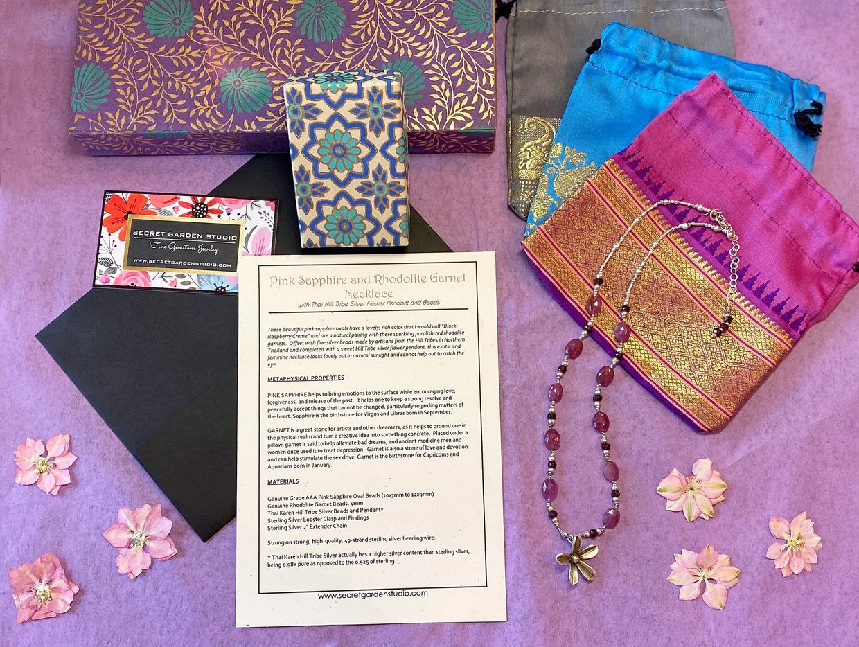 We use pretty Gift Boxes and Silk Bags to package our jewelry.
