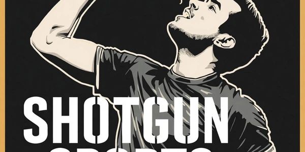 Stylized illustration of a man drinking with text 'Shotgun Sports'.