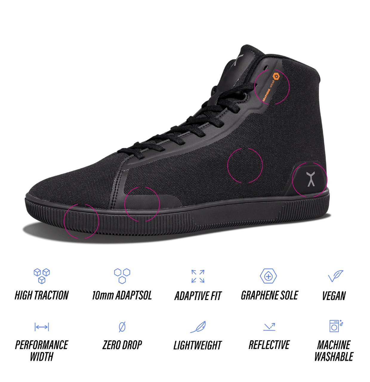 A shoe with technical features highlighted
