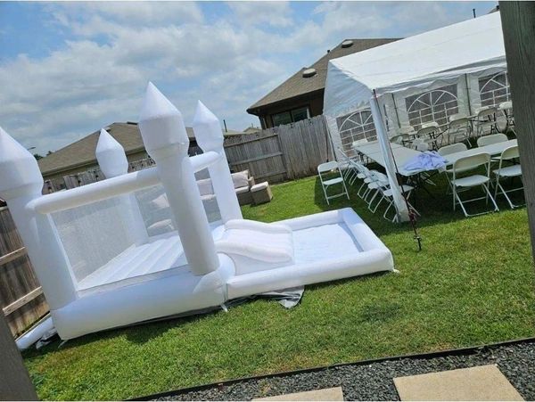 White Caste Bounce & 24 Chairs with 4 Tables included only (The white tent not included)