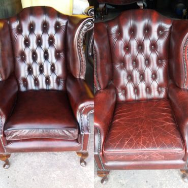 Wing back arm chair, replaced worn seat and arm panels