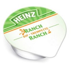 Heinz Ranch Dip single-serving container with green lid.
