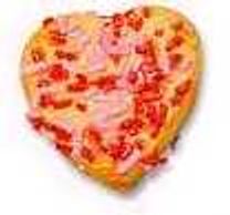 Heart-shaped pizza with toppings.