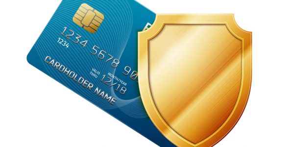 Credit card with a shield symbolizing security.