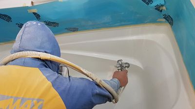 Pete begining the application of EP-Acrylic