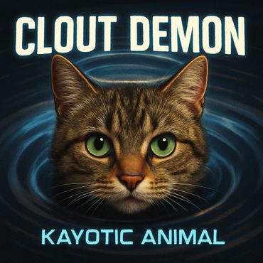 A cat's face with green eyes and text 'Clout Demon' and 'Kayotic Animal'.