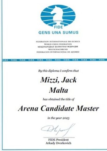 Arena Candidate Master certificate