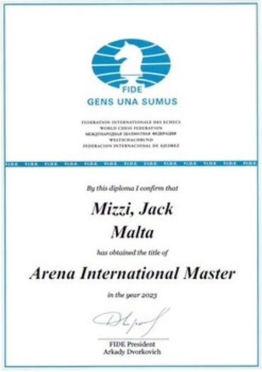 Arena International Master certificate