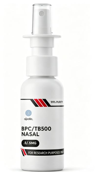 白色喷雾瓶,标签显示BPC/TB500鼻用喷雾。