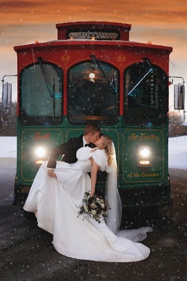 Wedding trolley in the snow.
