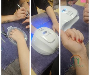 Series of photos showing how to use a manicure machine