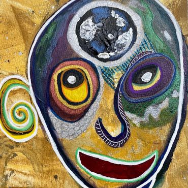 Figurative Art painting on cotton paper. Details of the artwork, tweet of a hummingbird.