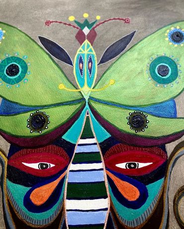 Details of the Butterfly Lovers Figurative Art, from the Spiraliens Series. Male Energy.