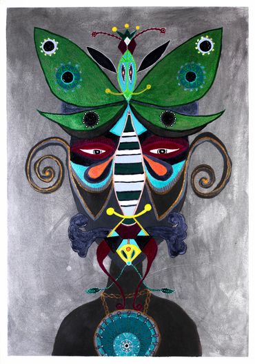 Butterfly Lover Figurative Art from the Spiraliens Series. Female Energy. Half of a pair.