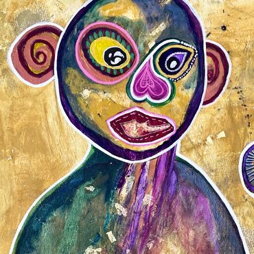 Figurative Art painting on cotton paper. Details of the artwork, tweet of a hummingbird.