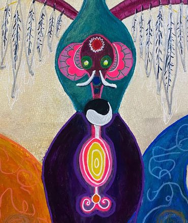 Dali’s Totem, details of the acrylic painting - a tribute to Salvador Dali.