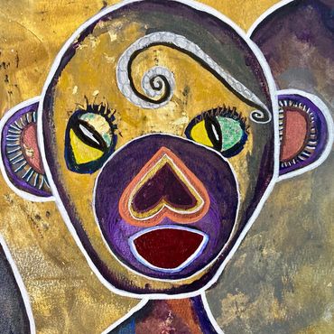 Figurative Art painting on cotton paper. Details of the artwork, tweet of a hummingbird.