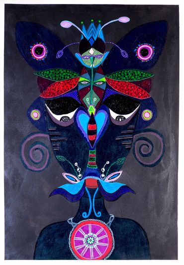 Butterfly Lover Figurative Art from the Spiraliens Series. Female Energy. Half of a pair.