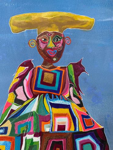 Colourful lady in a dream dress. Abstract, Surreal and figurative Art.