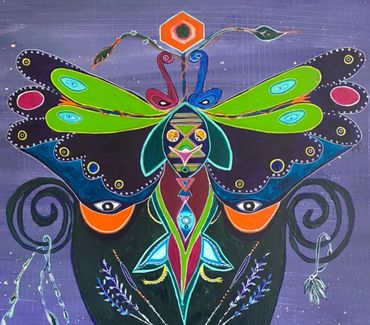 Details of figurative Art painting, ‘Butterfly Lovers III’. Acrylics on linen canvas.