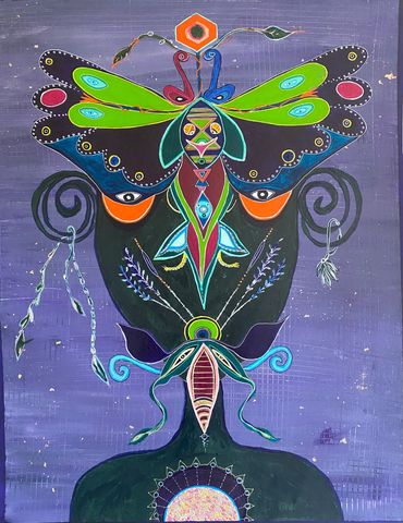 Details of figurative Art painting, ‘Butterfly Lovers III’. Acrylics on linen canvas.