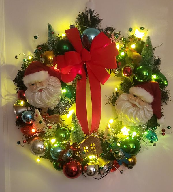 A unique handmade vintage Christmas wreath
