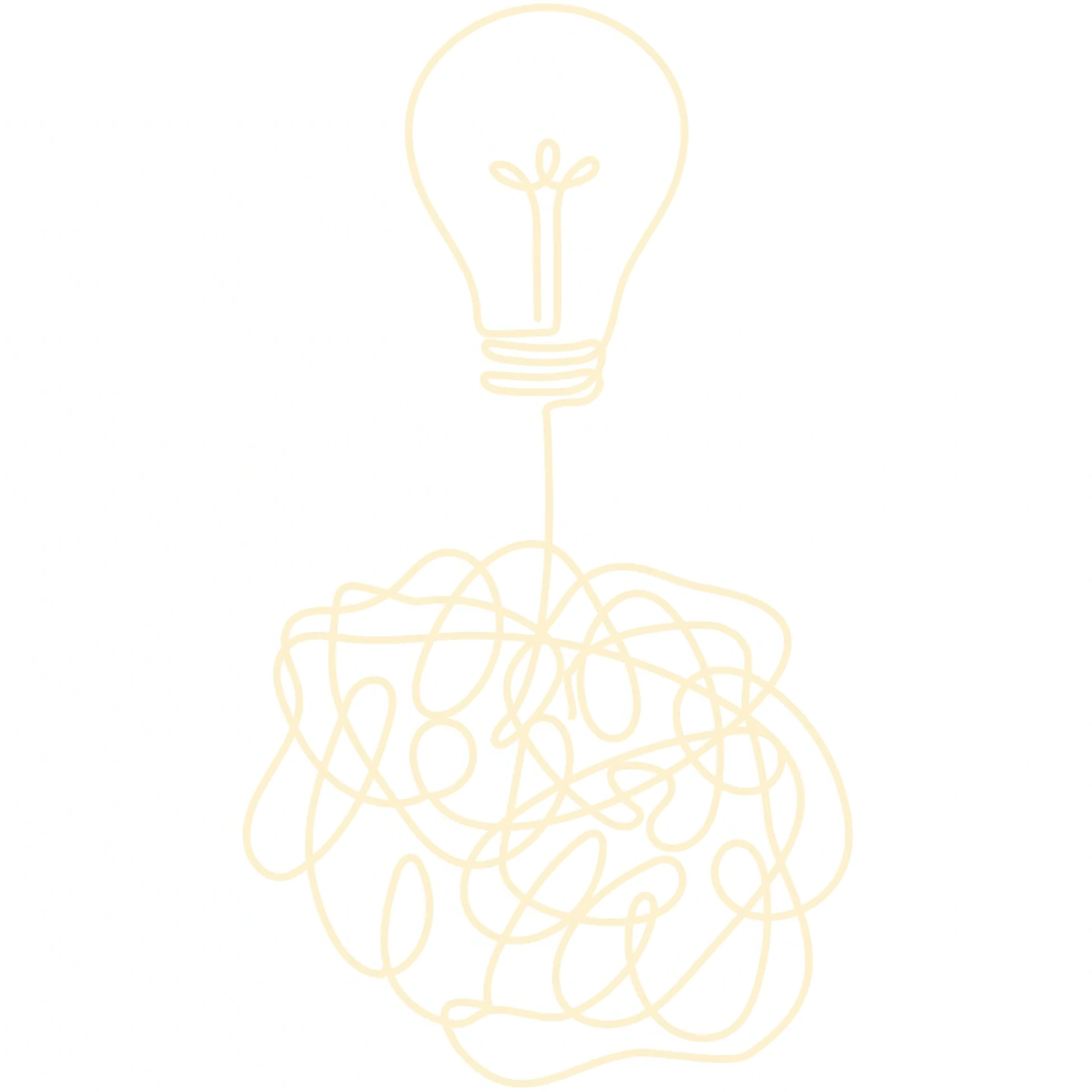 Light bulb connected to a tangled wire, symbolizing a complex idea.