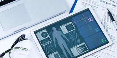 Electronic health records, digital health records displayed on mobile device, tablet