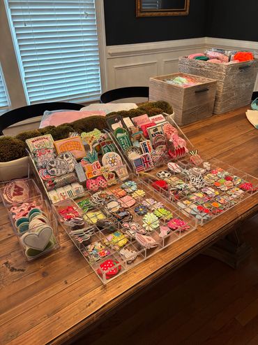 Organized colorful embroidered patches displayed for your next party.