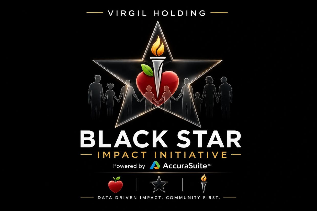 Logo of Black Star Impact Initiative by Virgil Holding with a torch and heart.