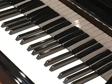 A black baby grand piano