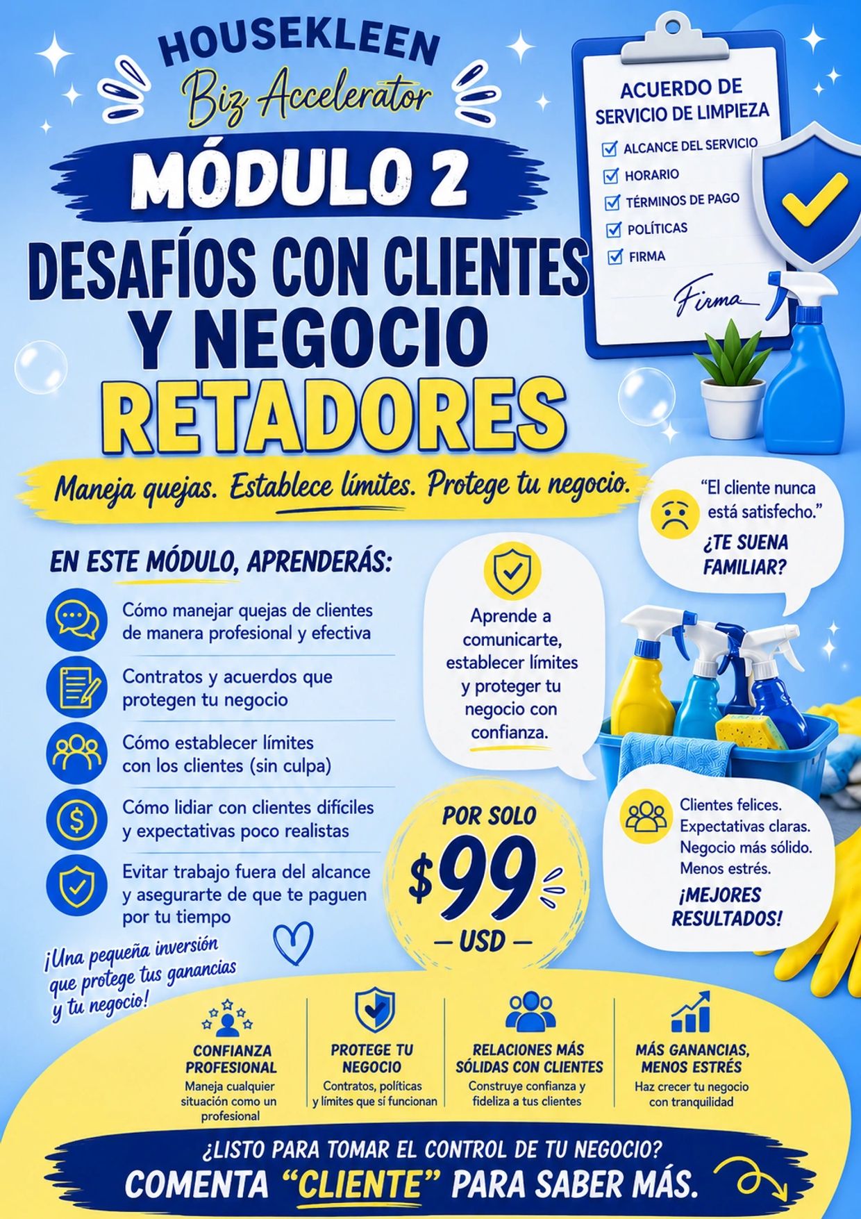 Módulo 2 de HouseKleen para manejar retos con clientes y negocio.