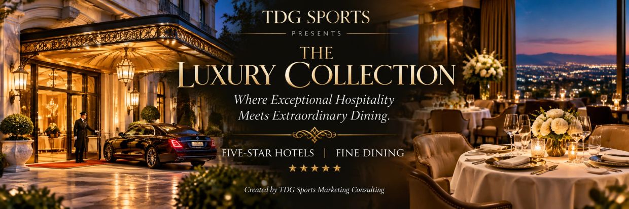 Luxury hotel entrance and fine dining room under twilight sky.