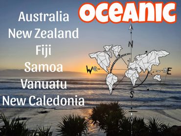 Oceanic countries travelled and sunset