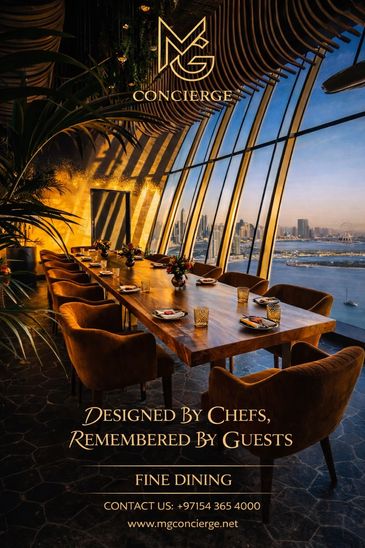 Luxurious fine dining room with panoramic city and waterfront views.