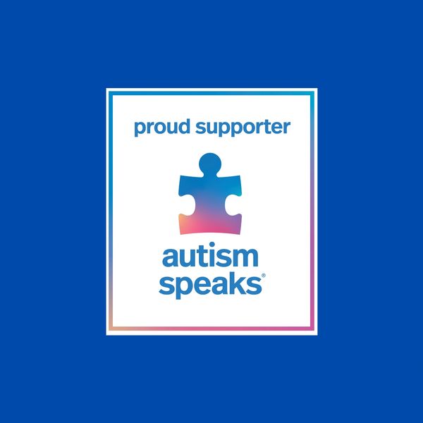 Logo showing support for Autism Speaks with a puzzle piece symbol.
