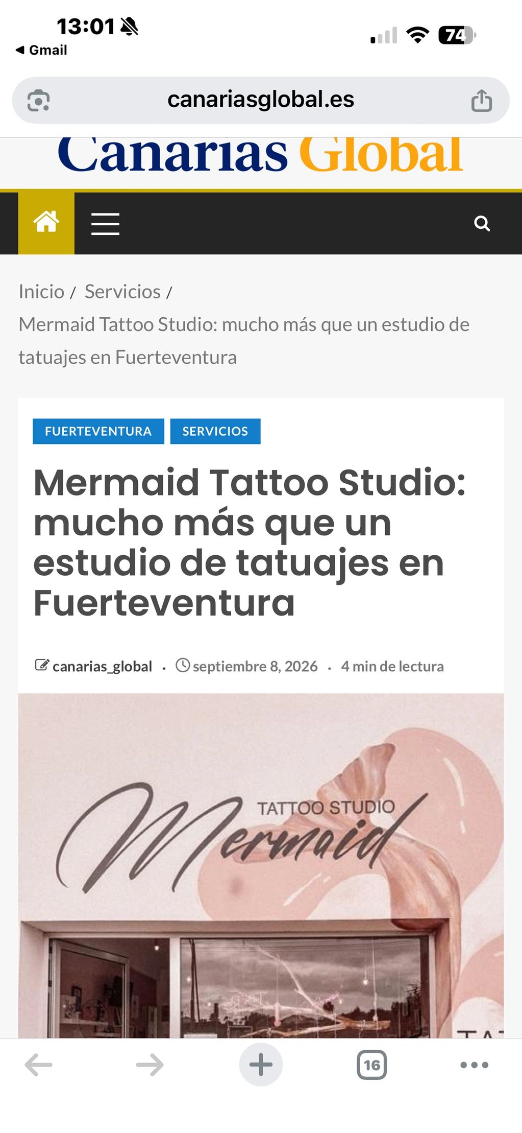 Artículo sobre Mermaid Tattoo Studio en Fuerteventura.