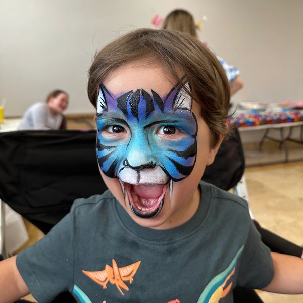 Blue tiger face paint design mask with teeth