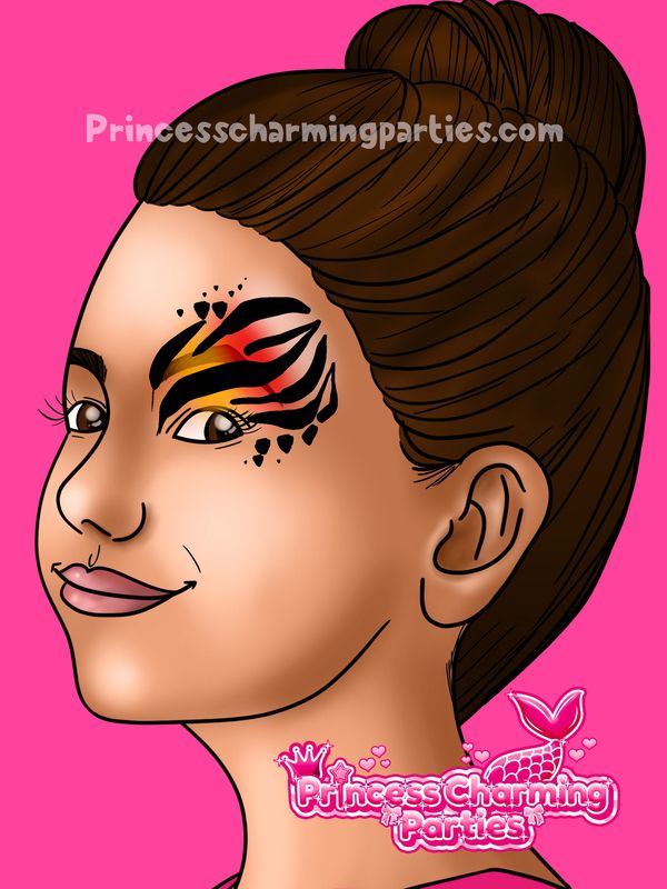 Quick tiger face paint design on one eye by Princess Charming Parties