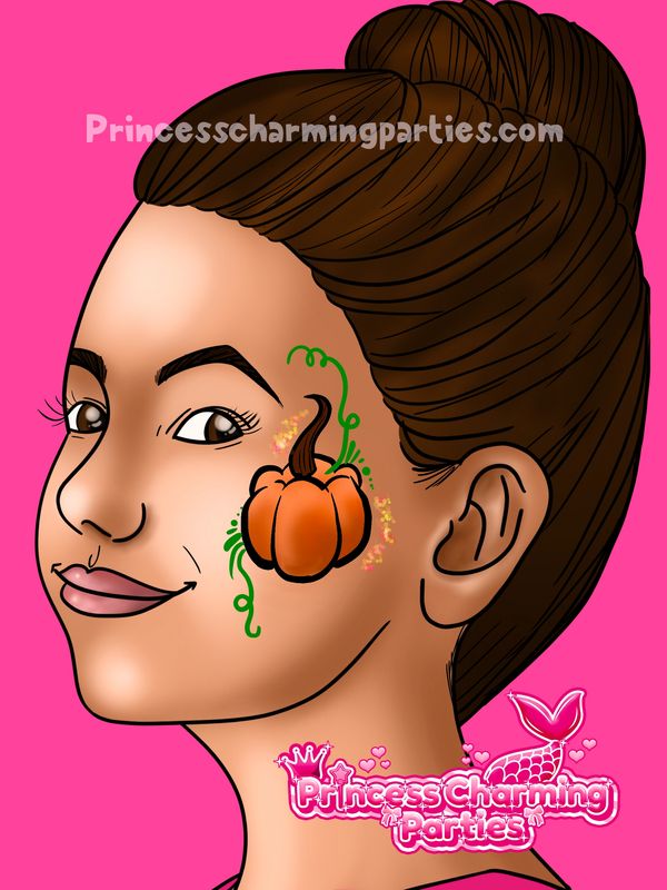 Pumpkin face paint cheek art design for fall