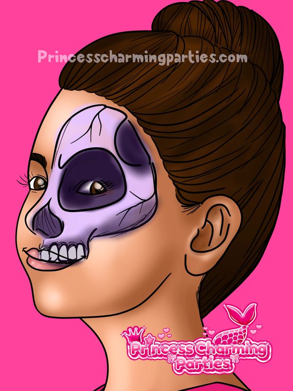 Scary skull half face face paint design for Halloween party