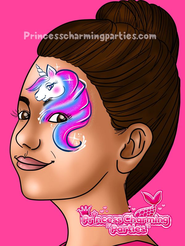 Unicorn half face half face paint design, rainbow cute ideas
