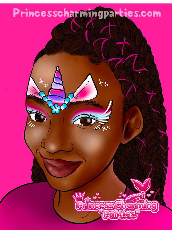 Unicorn horn face paint design by Princess Charming Parties easy quick