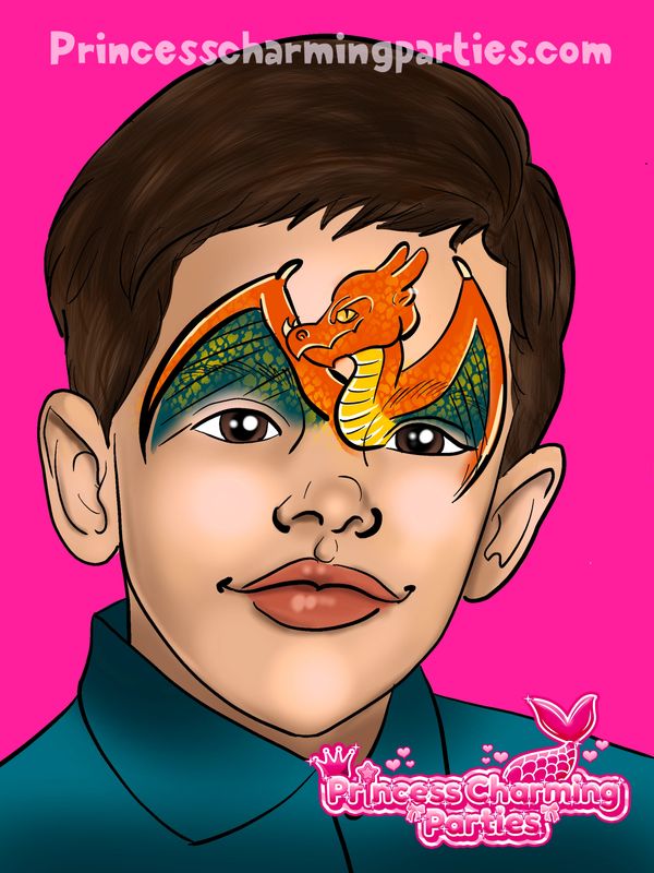 Pokémon Charizard Face Paint mask design by Princess Charming Parties