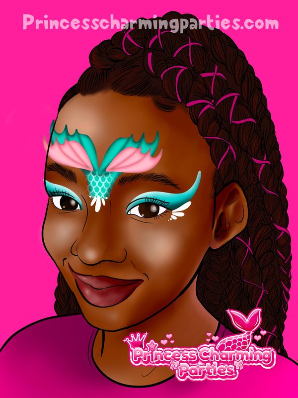 Mermaid tail Face Paint design look by Princess Charming Parties