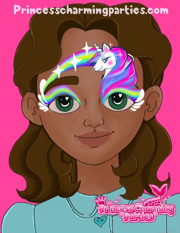 Rainbow unicorn Face Paint design made by Princess Charming Parties
