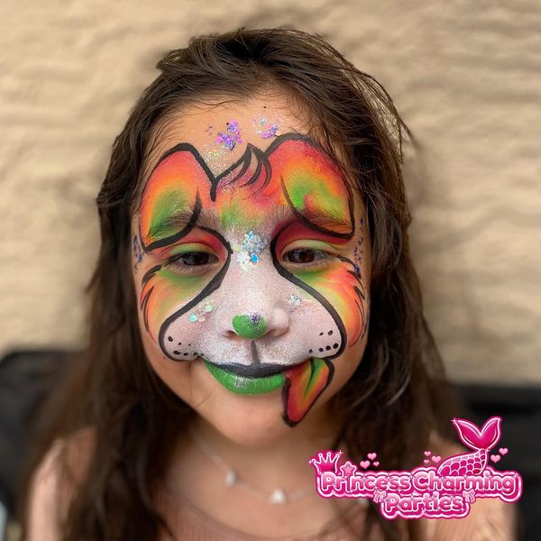 Rainbow puppy design face paint