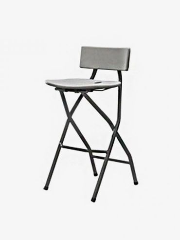 A simple black folding chair with a small backrest.