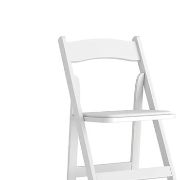 Simple white folding chair with a flat seat and curved backrest.